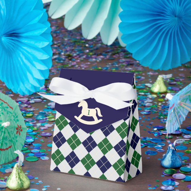 Caja Para Regalos Caballo de Balanza Preppy Argyle Cumpleaños 1 (Fiesta)