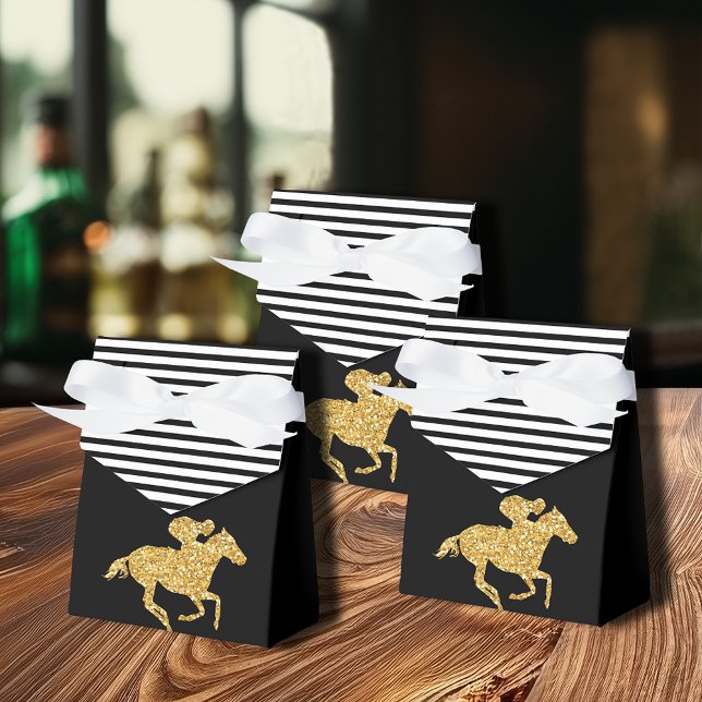 Caja Para Regalos Caballo de oro de Derby y Jockey (Gold racehorse Derby favor boxes are 3"w x 1.5"l x 3.25"h, ships flat, simple assembly required.)
