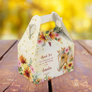 Caja Para Regalos Caballo palomino con girasoles y flores rosadas