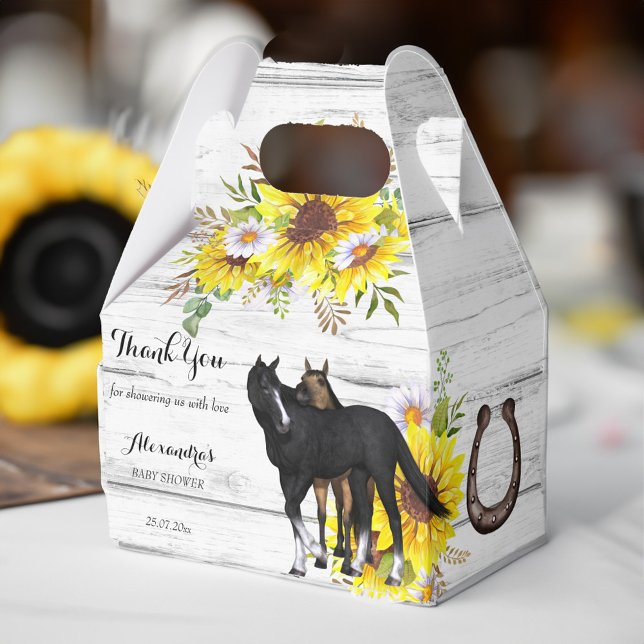 Caja Para Regalos Caballo rústico de vaca girasol ducha bebé (Cowgirl rustic horse foal sunflowers baby shower favor box)