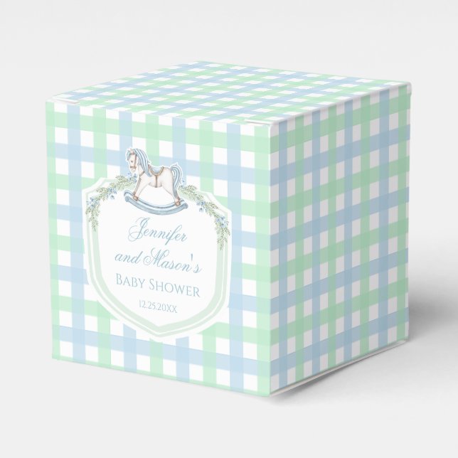 Caja Para Regalos Caballo verde azul pastel escudo bebé ducha (Costado Anverso)