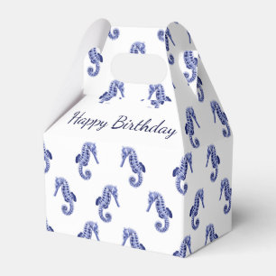 Caja Para Regalos Caballos de mar azules y blancos