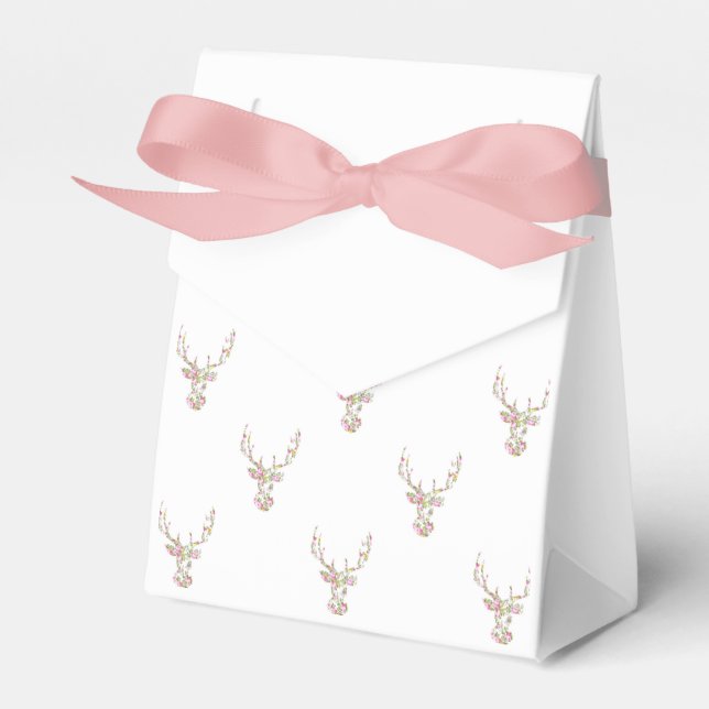 Caja Para Regalos Cabeza de ciervo floral blanca rosada moderna (Front Side)