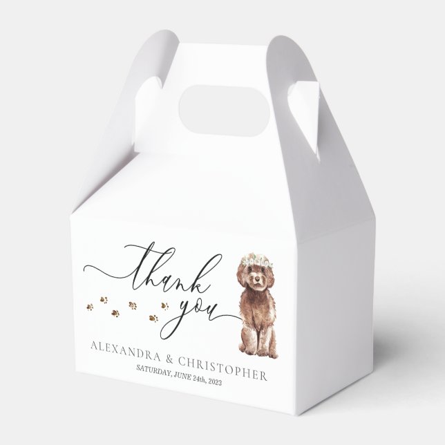 Caja Para Regalos cachorro Cavapoo marrón Bodas Caligrafía Agradecim (Front Side)
