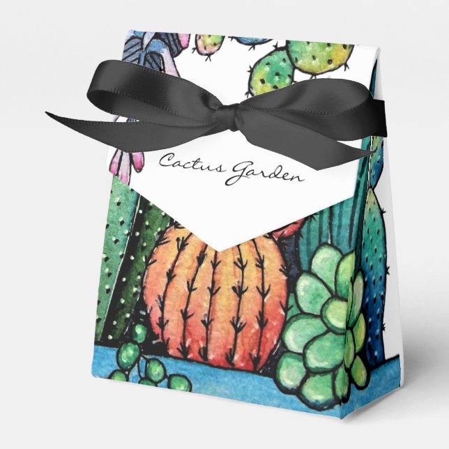 Caja Para Regalos Cactus Garden Cute Watercolor En Pot (Front Side)