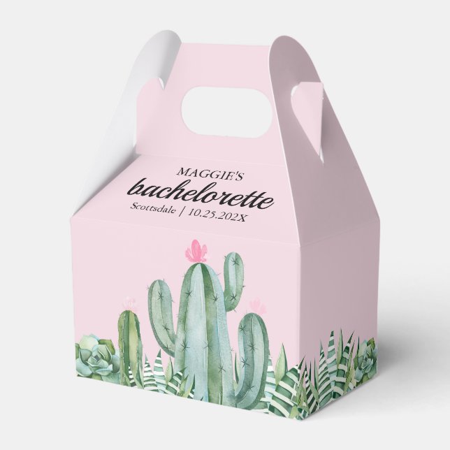 Caja Para Regalos Cactus Suculento Desierto Bachelorette Rosa (Reverso)