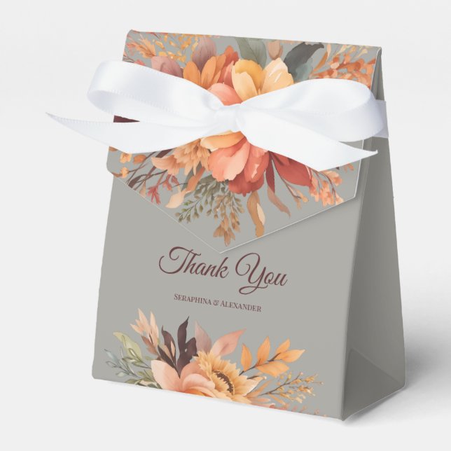 Caja Para Regalos Caída Acuarela Rústica Floral Gracias Boda (Front Side)