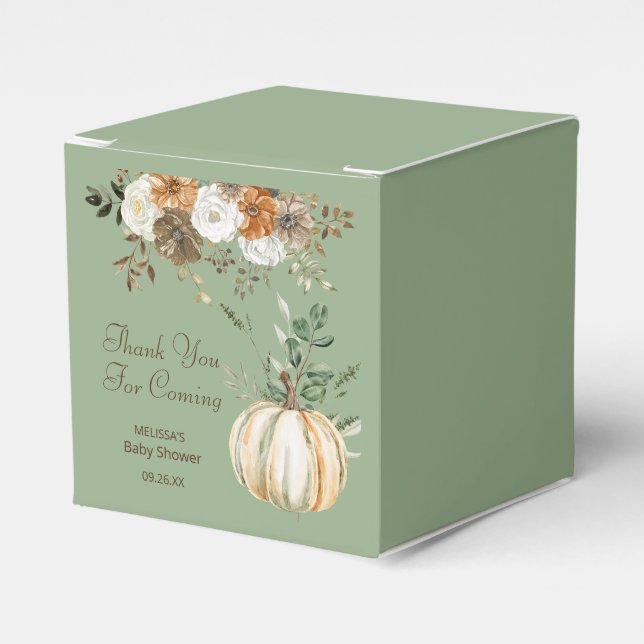 Caja Para Regalos Caída Rústica Floral Verde Marrón Gracias (Costado Anverso)