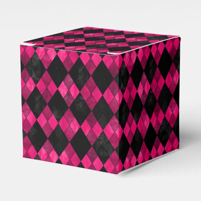Caja Para Regalos Caja de regalos de fiesta de argyle rosa y negro (Costado Anverso)