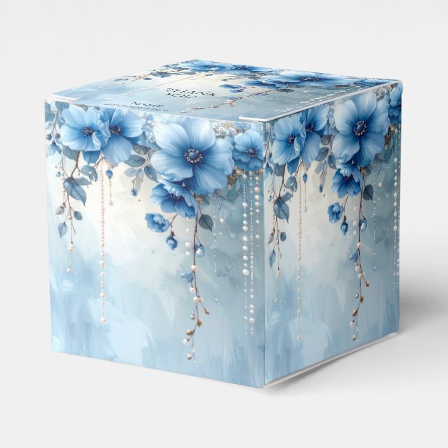 Caja Para Regalos Caja de Regalos de Flores Azules y Perlas (Costado Anverso)
