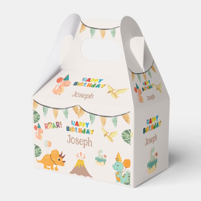 Caja Para Regalos Cajeta de cumpleaños de Dinosaur - Nombre personal (Reverso)
