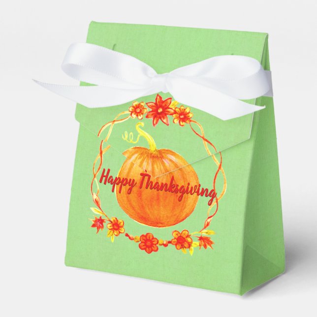 Caja Para Regalos Calabaza acuarela de Acción de Gracias al Green (Front Side)