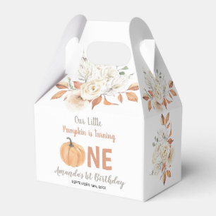 Caja Para Regalos Calabaza naranja Primer cumpleaños floral rústica