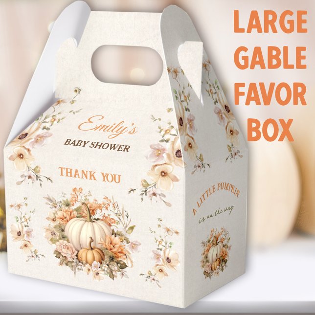 Caja Para Regalos Calabaza Pequeña En El Camino De Baby Shower Gran  (Little Pumpkin Large Gable Favor Boxes - You can choose from 3 sizes of these gable favor boxes)