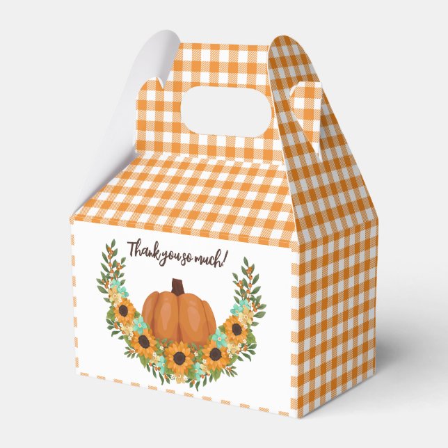 Caja Para Regalos Calabaza y Girasoles de Cuadros Naranja Gracias (Front Side)