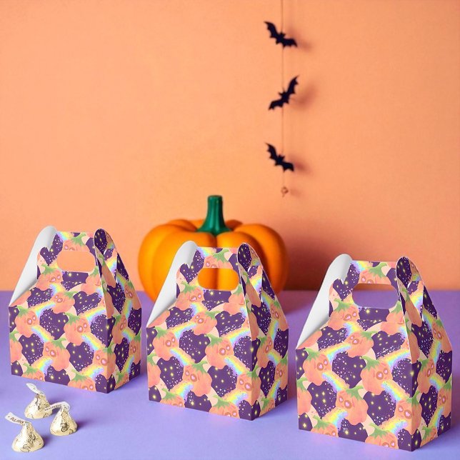 Caja Para Regalos Calabazas Kawaii, galaxia arcoiris, lindo (Kawaii pumpkin favor boxes cute, colorful, perfect for kids’ parties and Halloween celebrations)