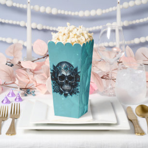 Caja Para Regalos Calavera azul oscuro con rosas.