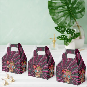 Caja Para Regalos Calavera de azúcar con corona floral de aspecto de