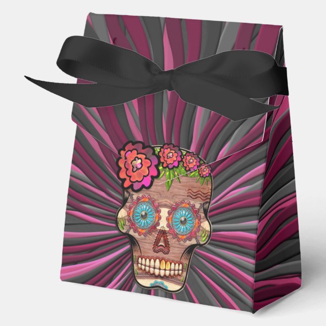 Caja Para Regalos Calavera de azúcar de aspecto de madera tallada co (Anverso)