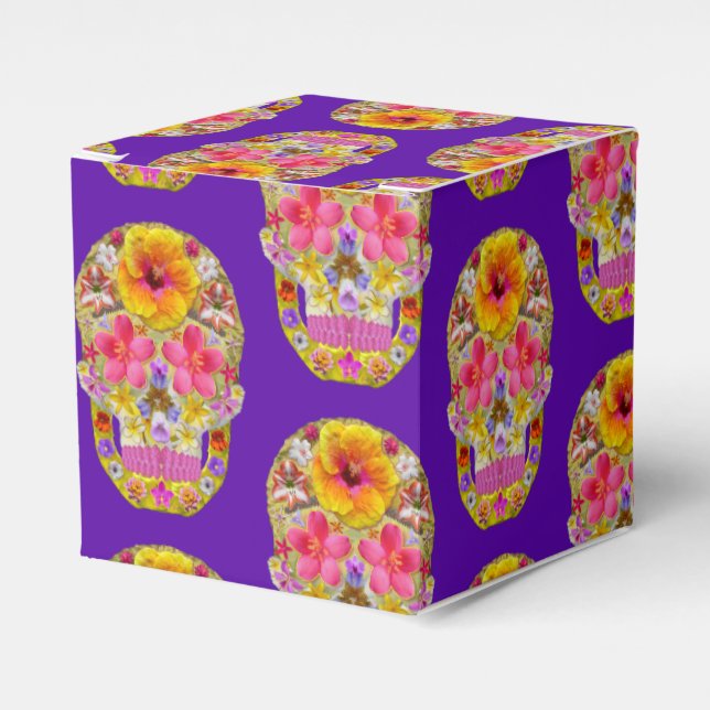 Caja Para Regalos Calavera de flores 4 - Tropical (Costado Anverso)