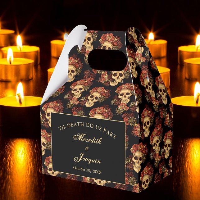 Caja Para Regalos Calavera gótica rosa roja Boda de Halloween negro (Subido por el creador)