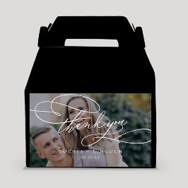 Caja Para Regalos Caligrafía romántica Foto oscura Gracias Boda