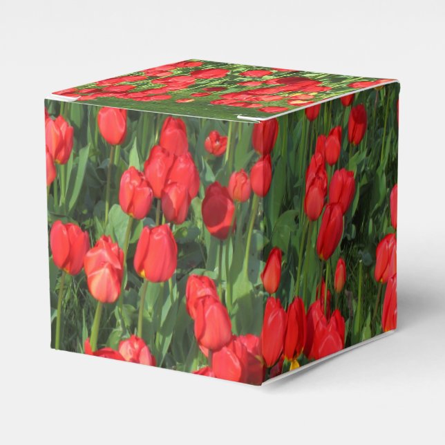 Caja Para Regalos Cama de Tulipanes Rojos 02 (Costado Anverso)