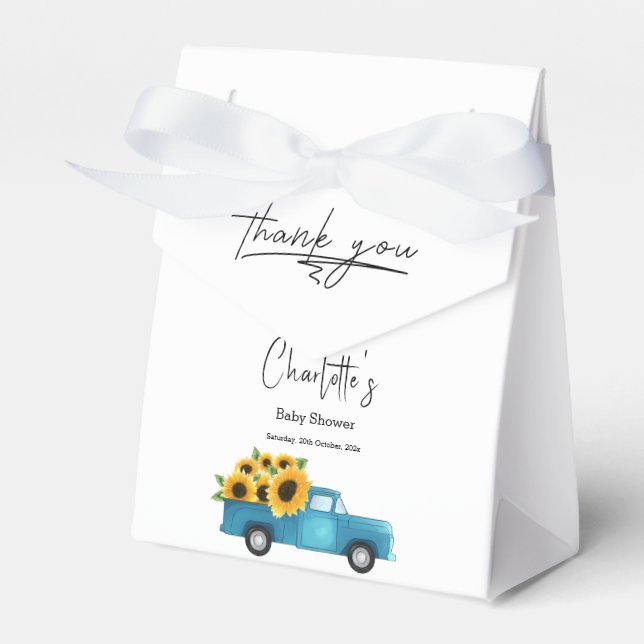 Caja Para Regalos Camión acuarela con Baby Shower girasol (Front Side)