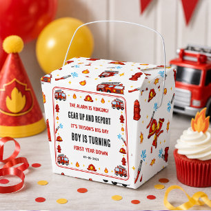 Caja Para Regalos Camión de Bomberos Rojo y Blanco Fiesta de Cumplea