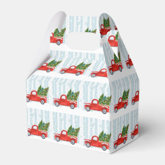 Caja Para Regalos Camión Recogido Rojo navidades en un camino de nie