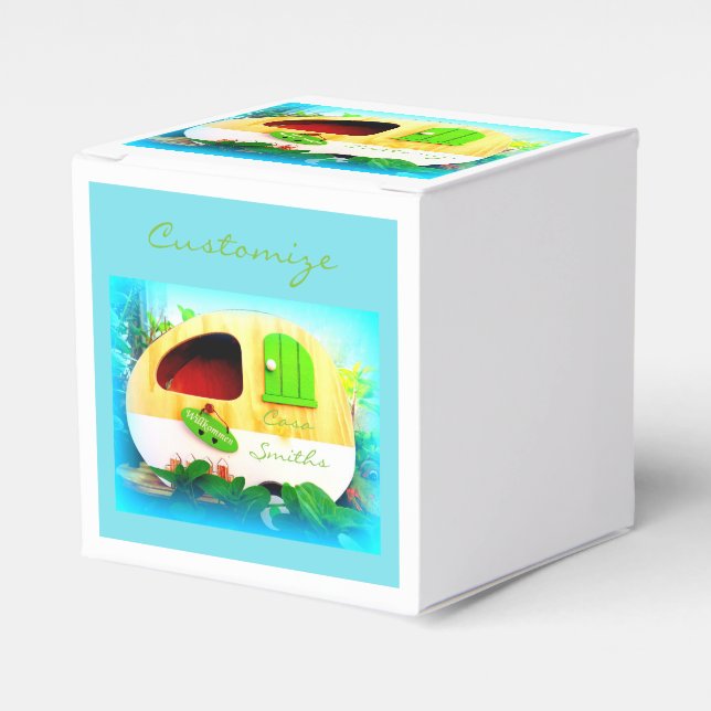 Caja Para Regalos Camión retro vintage personalizado azul (Costado Anverso)