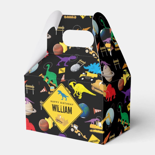 Caja Para Regalos Camiones de construcción dinosaurios en cumpleaños (Front Side)