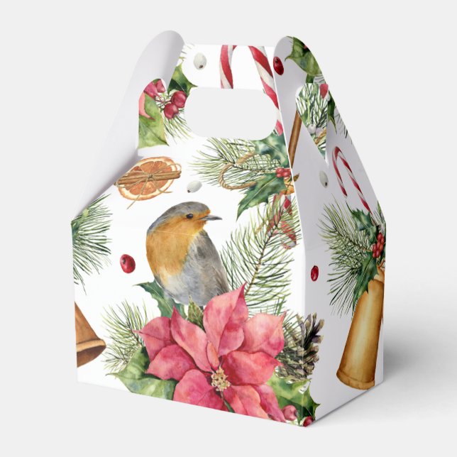 Caja Para Regalos campanas de navidades, poinsettia, robin, dulces (Front Side)