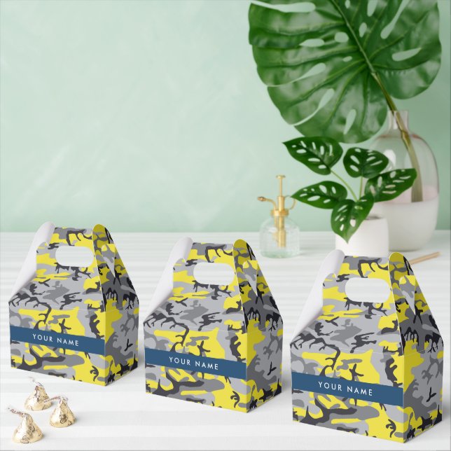 Caja Para Regalos Camuflaje amarillo y gris Tu nombre personaliza (Múltiple)