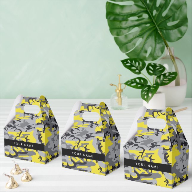 Caja Para Regalos Camuflaje amarillo y gris Tu nombre personaliza (Múltiple)