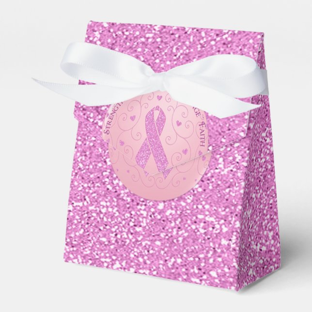 Caja Para Regalos Cáncer de Mama Cinta Rosa Purpurina Cinta Favor Ca (Front Side)