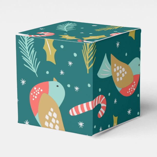 Caja Para Regalos Candy Canes Holly Pine Boughs Aves (Costado Anverso)