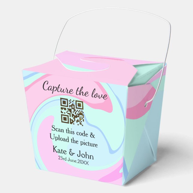 Caja Para Regalos Capturar el amor añadir QR scan mármol azul rosa (Anverso)