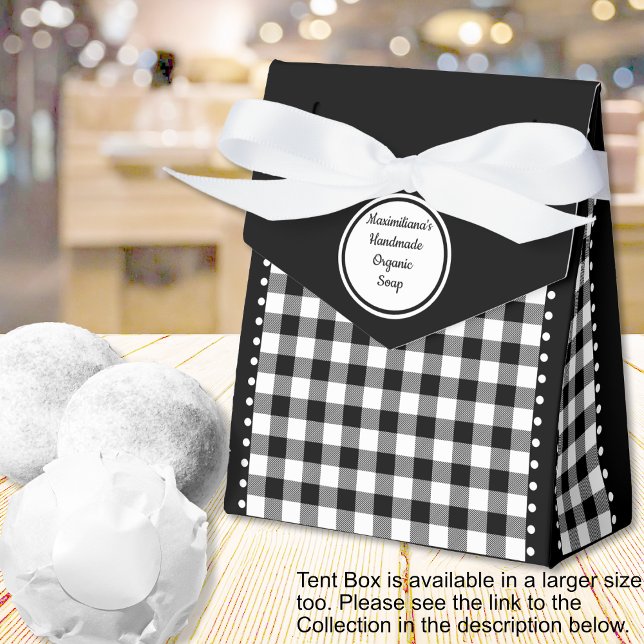 Caja Para Regalos Caramelo de Búfalo - Negro y Blanco - 3x1.5x3.25 C (Buffalo Check - Black and White - 3x1.5x3.25 Tent Favor Boxes - by Leapfroglisics Shop)