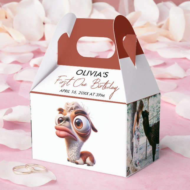 Caja Para Regalos Caricatura divertida de Llama Fiesta Primer Cumple (Boda)