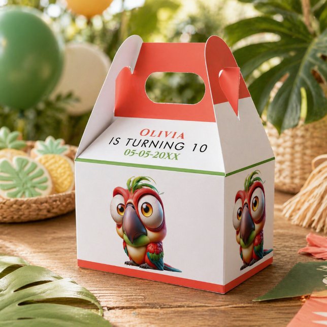 Caja Para Regalos Caricaturas Mágicas de Loro Cumpleaños 1 (Magical Parrot Caricatures 1st Birthday Favor Boxes)