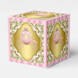 Caja Para Regalos Carruaje de Princesa Rosa y Dorado