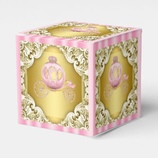 Caja Para Regalos Carruaje de Princesa Rosa y Dorado