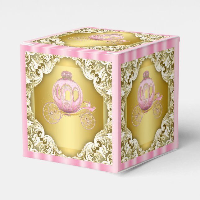 Caja Para Regalos Carruaje de Princesa Rosa y Dorado (Costado Anverso)