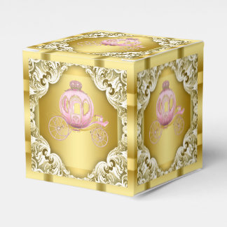 Caja Para Regalos Carruaje de Princesa Rosa y Dorado