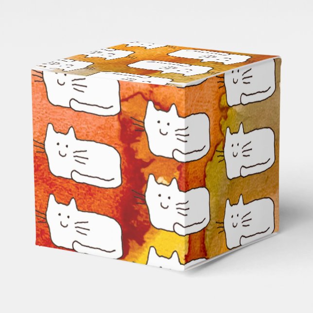 Caja Para Regalos Cartoon Cats Doodle Line Drawing Favor Boxes (Costado Anverso)