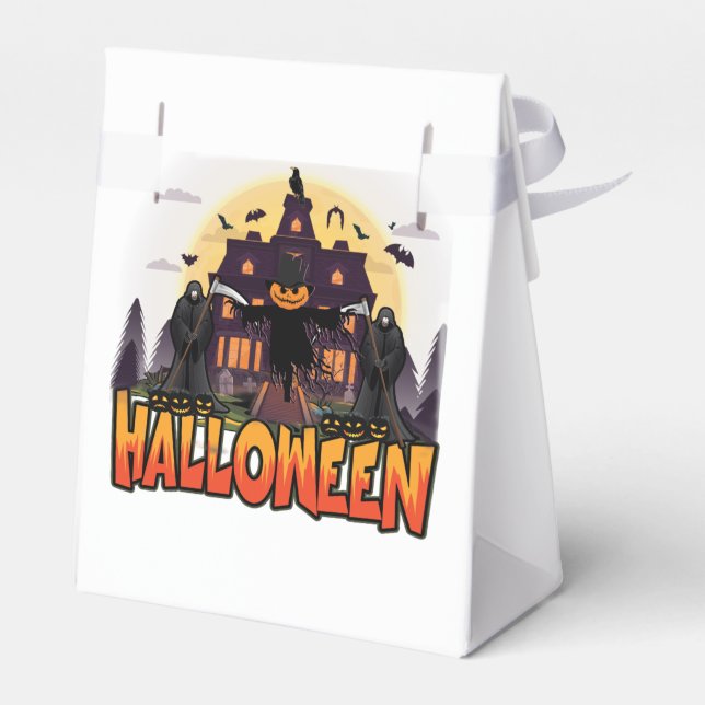Caja Para Regalos Casa de calabaza asustada, Halloween (Reverso)