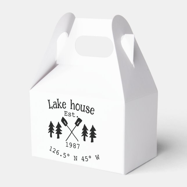 Caja Para Regalos Casa del lago. Fecha año personalizado coordenadas (Front Side)