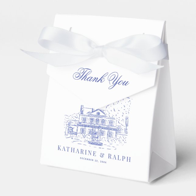 Caja Para Regalos Casa/Mansión Colonial Azul/Boda de Mano (Front Side)