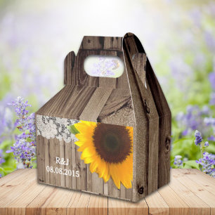 Caja Para Regalos casamiento rústico de ladrillo de madera girasol c
